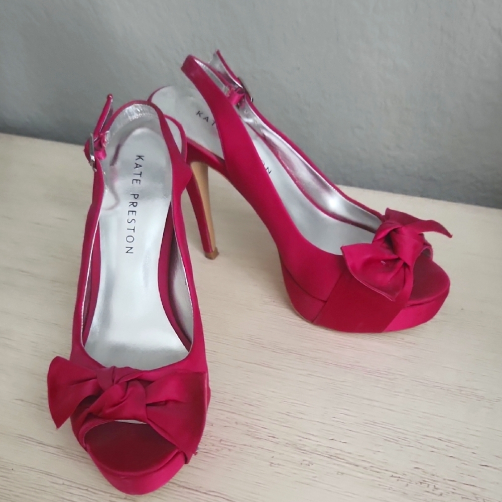Kate Preston Evie Women's Fuchsia Satin Stiletto Peep-Toe Heels